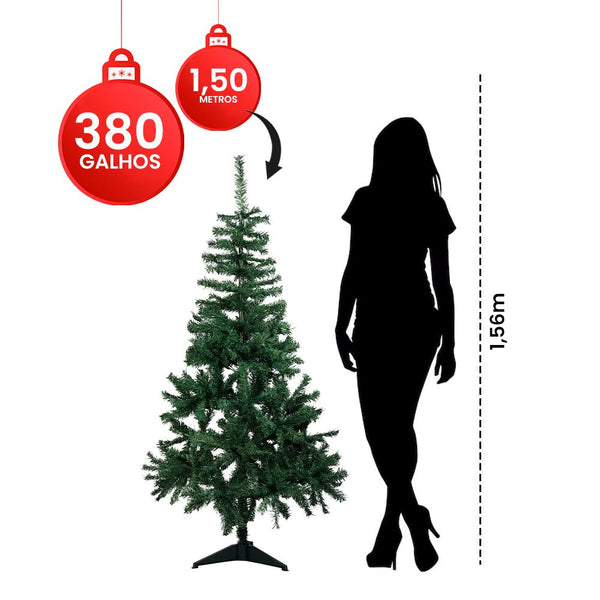 Árvore De Natal Luxo 1,50 Altura Base PVC 380 Galhos