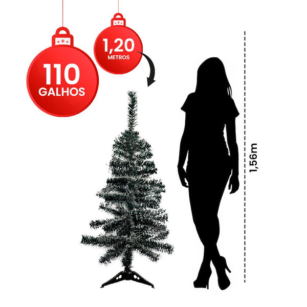 Árvore Pinheiro De Natal Luxo Verde Nevada 1,20 m 110 Galhos