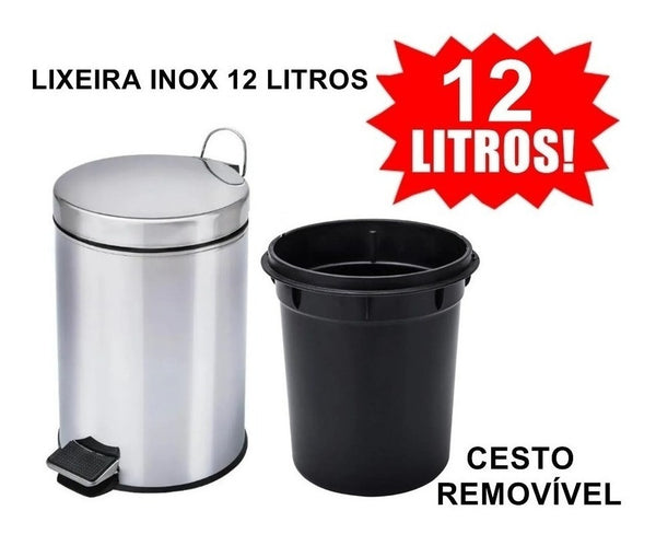 Cesto De Lixo 12 lts 100% Inox C/ Pedal Banheiro