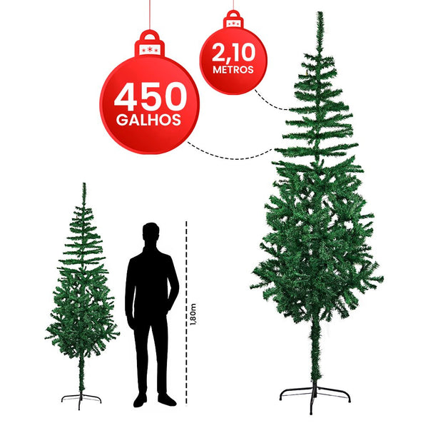 Árvore De Natal Pinheiro Tradicional 2,10m 450 Galhos